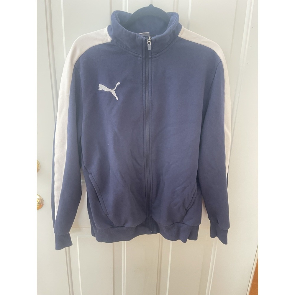 Puma Navy White Track Jacket Full Zip Athletic Jacket Men's Medium - Picture 2 of 3